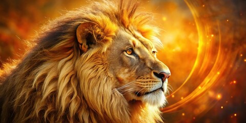 Naklejka premium Majestic Lion Profile: Leo Zodiac Sign, Macro Photography