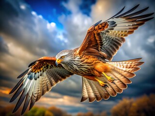 Majestic Red Kite in Flight, Long Exposure Blurred Background, Wildlife Photography