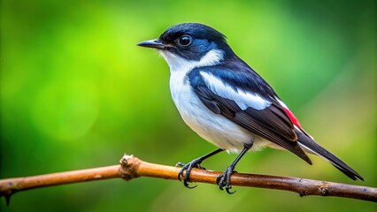 Obraz premium Male Collared Flycatcher Perched on Branch, Rule of Thirds Composition