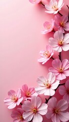 Soft pink background with a subtle texture of blooming flowers, nature, gentle hue, calming scene