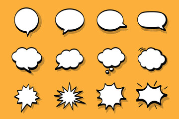 Collection of blank speech bubble shapes in various styles. Set of speech bubbles graphic design. illustration of black speech bubble collection. Set of speech bubble in various shapes