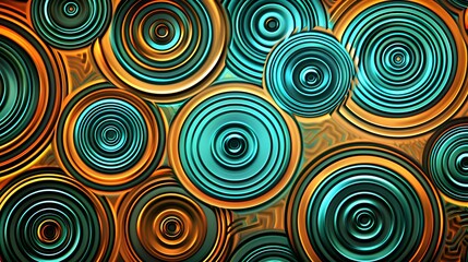 Fototapeta premium Abstract design featuring concentric circles in vibrant turquoise and orange hues.