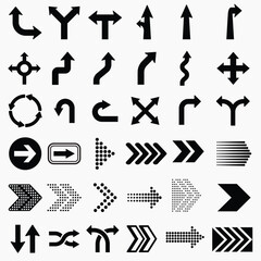 Various black directional arrow icon set vector. Black directional arrow icon set vector. Set black directional arrow icon in various designs. Various black directional arrow icon vector collection.
