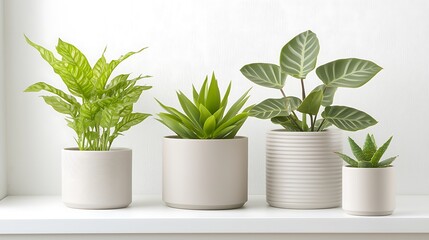 Obraz premium Minimalist indoor plant display modern pots and greenery for serene home decor