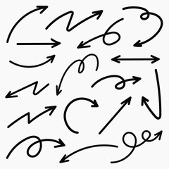 Set of simple lines hand drawn black arrows in various style. Set of simple of hand drawn black arrows. Set of simple lines hand drawn black arrows. Various of simple lines arrows collection
