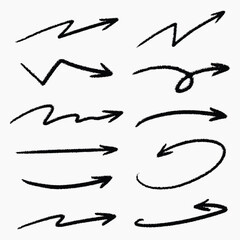 Set of simple lines hand drawn black arrows in various style. Set of simple of hand drawn black arrows. Set of simple lines hand drawn black arrows. Various of simple lines arrows collection