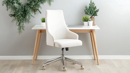 Modern office chair at stylish home desk minimalist environment inspiring workspace design