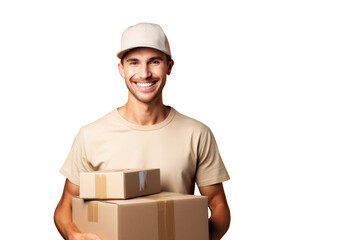 Delivery man, holds cardboard boxes