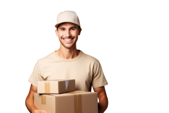 Delivery man, holds cardboard boxes