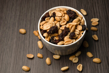 Bowl of Peanuts and Raisins Healthy Snack