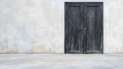 A sleek black door set against a clean white wall, creating a striking contrast. Perfect for minimalist, modern, and architectural design concepts.