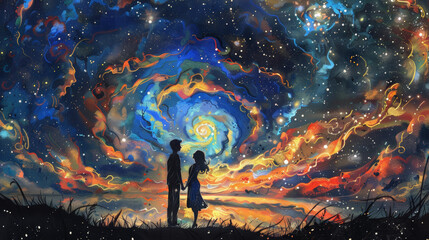 Fototapeta premium romantic night sky filled with swirling stars and vibrant colors