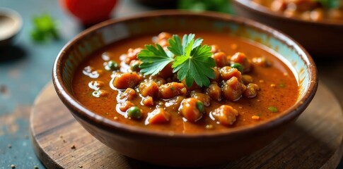 Rich mole poblano sauce in a traditional ceramic bowl, traditional Mexican, ceramic bowl, Mexican dish