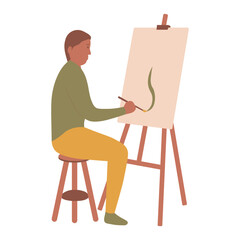 Fototapeta premium Artist Painting Illustration with Flat Design. Isolated Vector Character