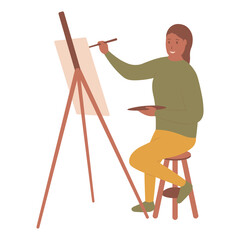 Artist Painting Illustration with Flat Design. Isolated Vector Character