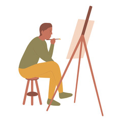 Artist Painting Illustration with Flat Design. Isolated Vector Character