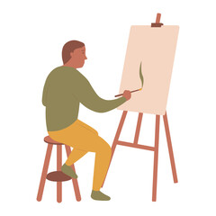 Artist Painting Illustration with Flat Design. Isolated Vector Character