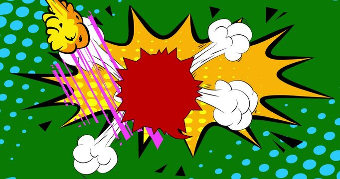 Cool cartoon background animation, comic book backdrop video. Retro vector comics pop art design.