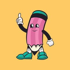 Pencil character, colorful retro illustration vector