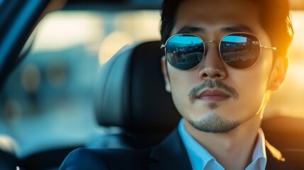 Portrait of a corporate professional being chauffeured in a luxury car from the private terminal.