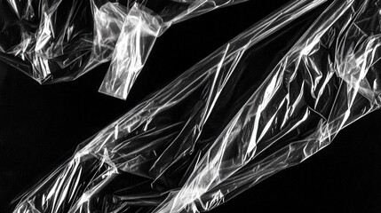 Wrinkled plastic wrap texture on a black background