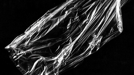 Wrinkled plastic wrap texture on a black background
