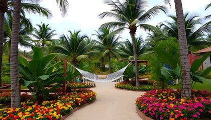 Tropical Hammock Paradise Garden Path Scene