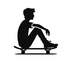 Silhouette eines Jungen sitzend auf einem Skateboard – KI generiert