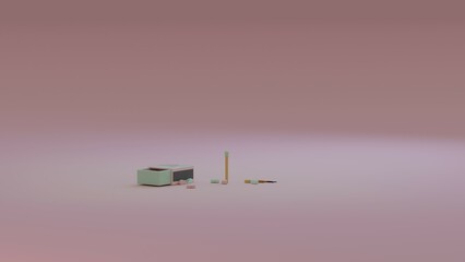 Open matchbox with heart shapes surrounded by candies and matches