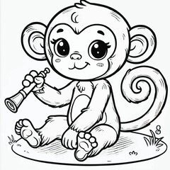 Fototapeta premium A line art monkey illustration vector style coloring page
