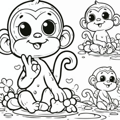 Obraz premium A line art monkey illustration vector style coloring page