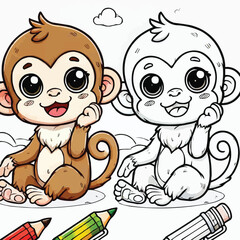 Obraz premium A line art monkey illustration vector style coloring page