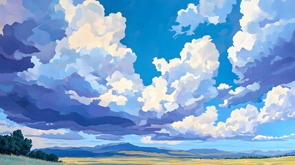 Dramatic Clouds Over a Serene Landscape