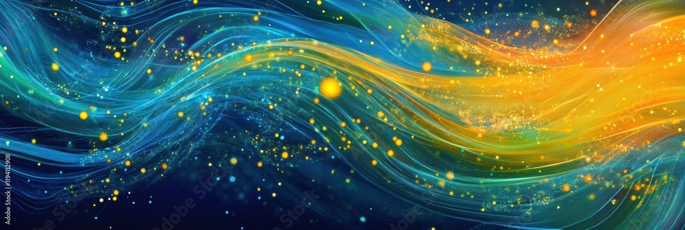 Aufkleber Vibrant energy lines and dots illustrating dynamic communication and data exchange in modern technology. Generative AI