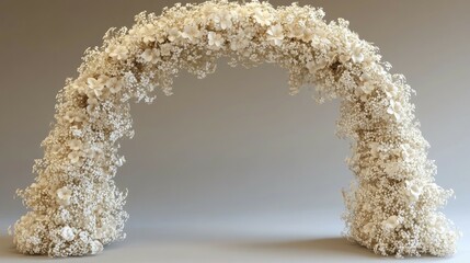 Obraz premium Elegant White Wedding Floral Arch: Ceremony Decor, Romantic Bridal Flowers, Baby's Breath & Hydrangea Arrangement