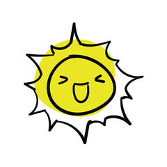 Sunshine and sunny emoji, yellow face hand drawn illustration