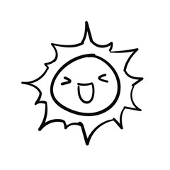 Doodle hand drawn happy sun. Vector illustration isolated on white background