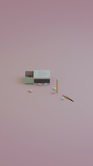 Fototapeta premium A single green-tipped matchstick surrounded by broken heart candies