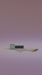 Close-up of mint broken green hearts scattered among yellow matchsticks