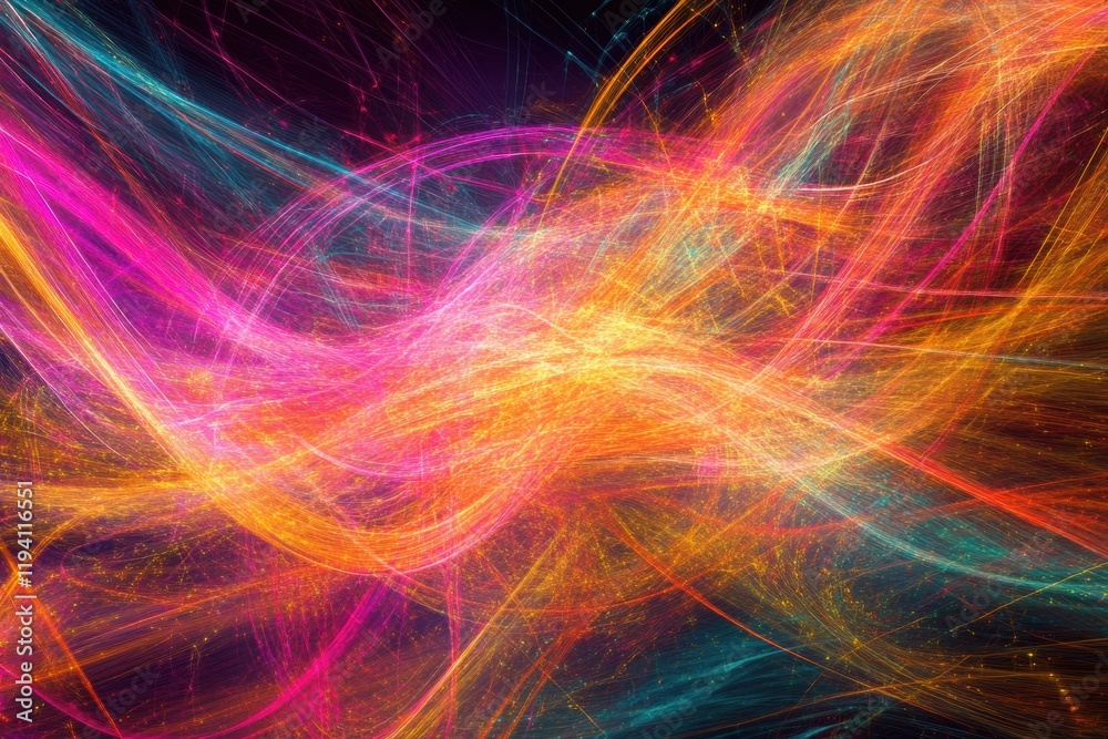 Aufkleber Vibrant energy lines and dots illustrating active communication and data exchange in a dynamic digital landscape. Generative AI