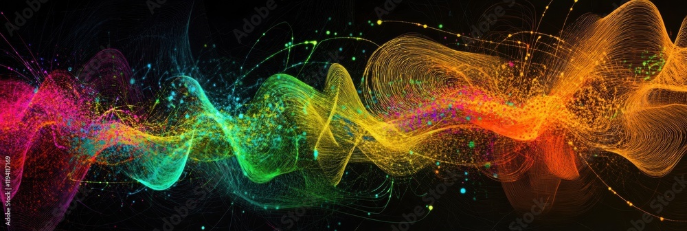 Poster Vibrant energy flows visualize active communication and dynamic data exchange in a colorful abstract design. Generative AI