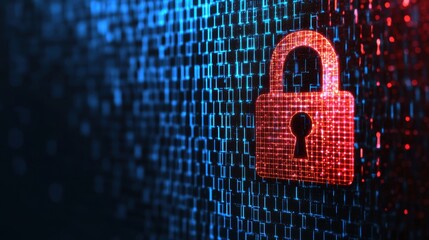 Digital Lock Symbol Against Sparkling Binary Code Background
