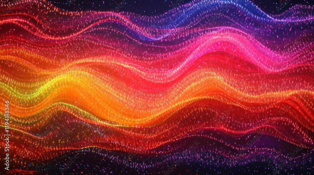 Aufkleber Vibrant energy lines and dots representing active communication and ongoing data exchange in a dynamic abstract composition. Generative AI