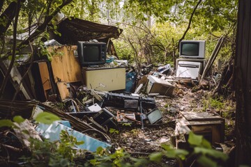 Abandoned Junkyard with Broken Electronics and Appliances