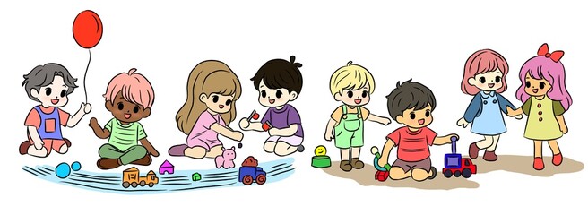 set of kids, children playing