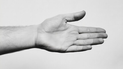 Open hand, palm up, outstretched arm, monochrome.