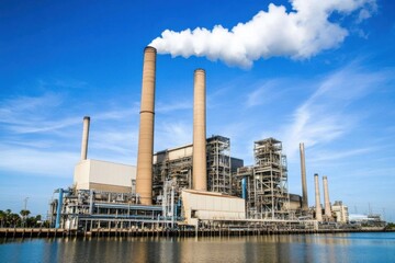 Obraz premium Industrial Complex with Towering Smoke Stacks