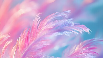Obraz premium Delicate Pastel Pink and Blue Feathers Softly Blurred