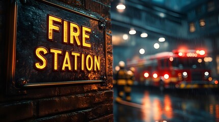 Sign that reads “FIRE STATION” - emergency - headquarters - firemen - public safety - fire prevention - fire poll - fire engine - fireman 