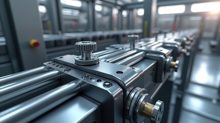 Fototapeta premium Modern Linear Motion System in Industrial Setting with Precision Components